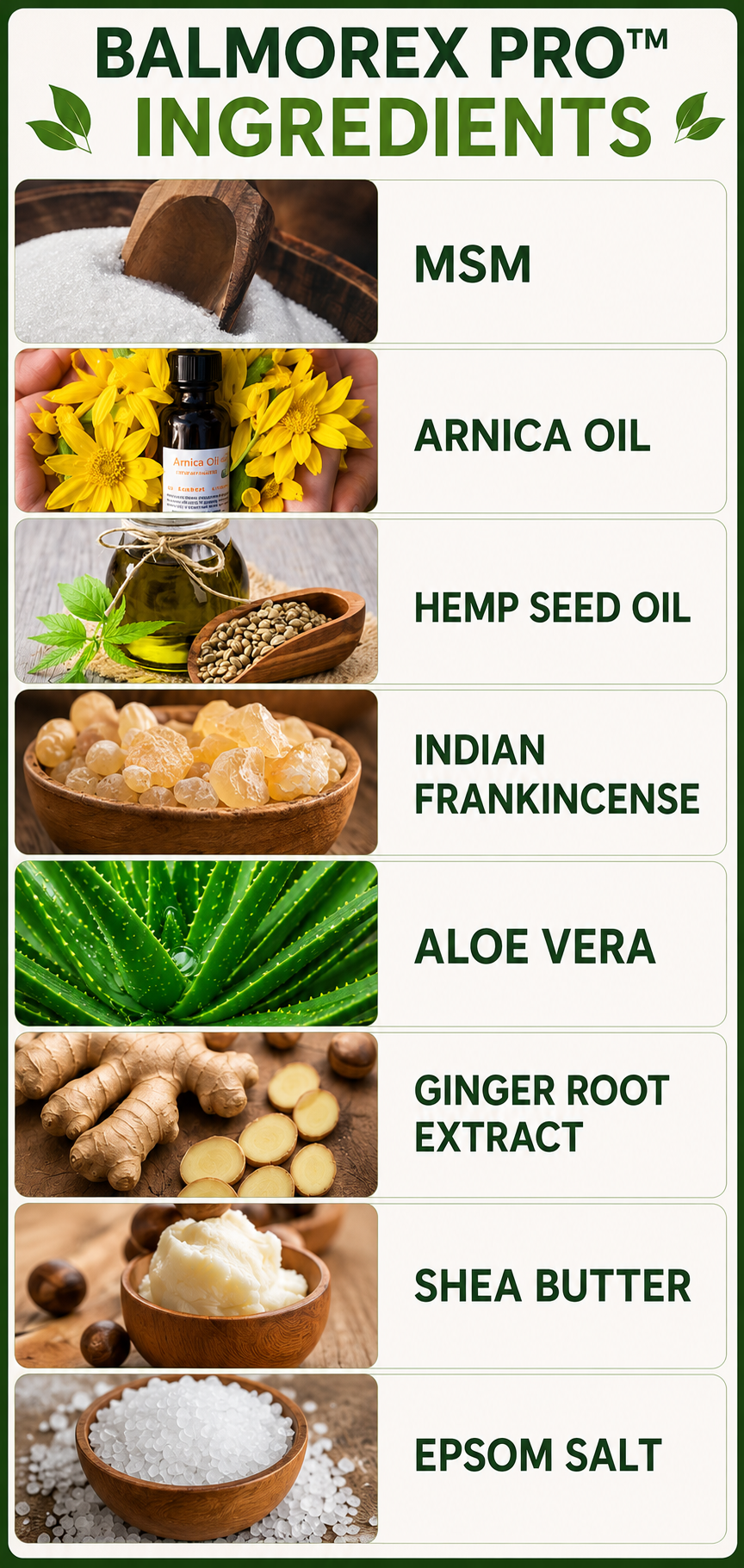 Natural ingredients used in Balmorex Pro joint support cream